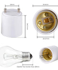 GU24 To E26 E27 Adapter For LED Bulbs Converts Your Pin Base Fixture To A Standard Screw-In Lamp Socket Easy Install No Hassle Plug-In Two Pack Fits Most Residential Lamps And Fixtures with bulb and dimensions.
