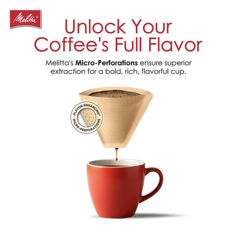 Unbleached Coffee Filters With Flavor Enhancing Microfine Perforations for 8-12 cup makers over red cup