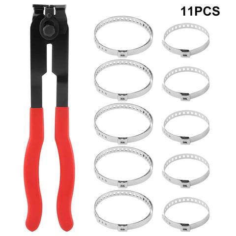 CV Boot Clamp Plier Kit With 10 Pcs CV Boot Clamps Universal Adjustable Clamp Tool For Most Cars Red Easy Grip Durable Steel