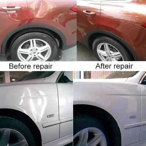 Pro Grade High Power 1380W Auto Body Paintless Dent Removal Kit demonstration showing repaired car dents before and after
