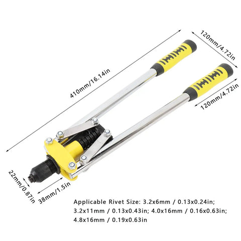 Dope Alloy Steel Double Handle Hand Rivet Nut Tool Kit For Auto Moto And Home Fixes, 410mm steel tool with yellow grips
