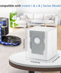 Automatic Dirt Disposal Vacuum Bags For I7 I7 Plus J7 J7 Plus I3 I4 I4 Plus I6 I6 Plus I8 I8 Plus S9 S9 Plus Series Replacement 16 Pack shown on table with dimensions