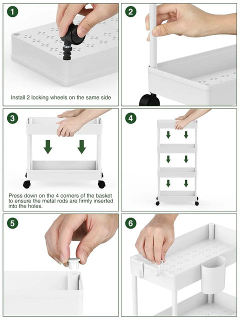 Assembly steps for Slim Rolling Storage Cart Four Tiers For Narrow Spaces Mobile Bathroom And Kitchen Organizer with wheels