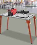 Heavy Duty Welding Table And Workbench With 46 By 18 Inch Foldable Cart And 1000 Lb Load Capacity with welding machine and toolbox.