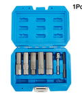 Five Piece Deep Socket Set For Damaged Nuts And Stripped Bolts With Reverse Thread Grip in blue case, 3/8 inch drive CrMo steel