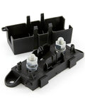 Street Ready Mega Fuse Holder Bolt Down Mount For High Current Anr And Amg Fuses Secured With M8 Hardware Splash Resistant Stackable Rig Build Electrical Upgrade Kit, black fuse holder with M8 bolts.