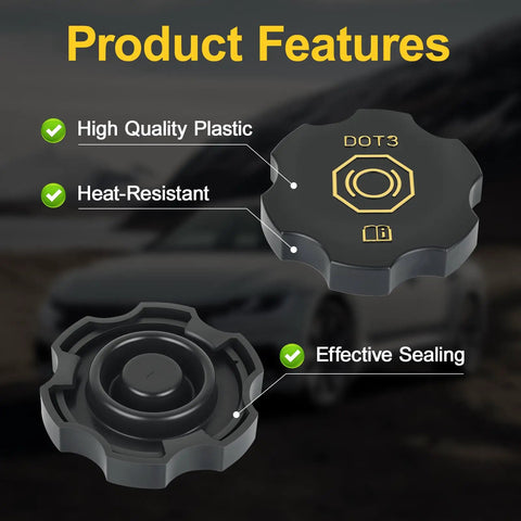 Dot 3 Brake Fluid Cap Replacement For Master Cylinder Reservoir showing features like material and effective sealing