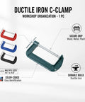 Heavy Duty Green Ductile Iron C Clamp For Secure Workholding And Tight Gluing Tasks With Smooth Screw Mechanism for wood, metal, and plastic.