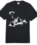 Powered Paraglider Paramotoring Tee For Adults Heavyweight T Shirt With Realistic Paraglider Motor Design, black with mountain graphic