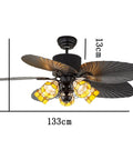 Top Shelf Retro European Ceiling Fan With Remote Control And Striking Stained Glass Shade On A Rock Solid Base Featuring Five Eco Friendly Blades And A Flip Style Reversible Motor To Keep The Good Vibes Rolling In Bedrooms Or Living Rooms At 52 Inches, showcasing 52 inch design with amber stained glass.