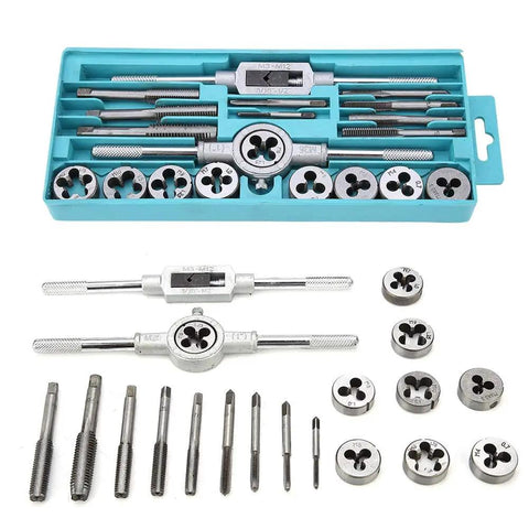 Top Notch 20 Piece Tap And Die Set M3 To M12 Alloy Steel Thread Cutting Tool Kit With Adjustable Wrenches For Automotive Repair, machinery