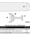 Antique Brass Replacement Fan Blade Arms Kit Five Piece Set For 52 Inch Ceiling Fans Easy Install diagram showing dimensions