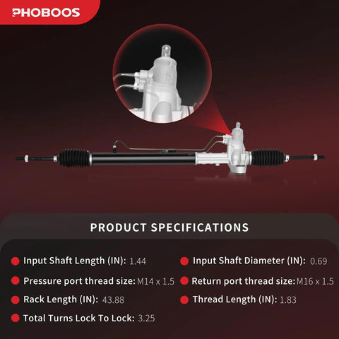 Hydraulic Power Steering Rack And Pinion Assembly For Honda CR V 1997 2001 L4 2L New Unit in white and black, product specs overlay
