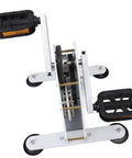 Off The Grid Ready 100W Pedal Power Generator with sturdy frame and noiseless belt drive, top view showing pedals and gears.
