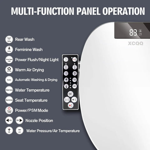 Multi-function panel for Top Tier Electric Heated Bidet Toilet Seat For Elongated Toilets with controls and LED display.