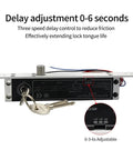 Delay adjustment mechanism for Built Different Heavy Duty Electric Magnetic Deadbolt Lock with keys and control panel.