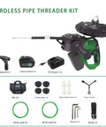 Heavy Duty Cordless Electric Pipe Threader Tool kit with charger, batteries, and accessories for easy wire pulling.