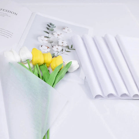 Premium white tissue paper 14 by 20 inches 130 sheets pack for gift bags and party decor Christmas weddings birthday arts and crafts DIY wrapping paper with yellow tulips