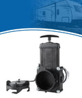 3 Inch RV Twist-On Waste Valve With Built-In Clear Adapter for Bayonet and Lug Adapters, UV-Resistant Black Tank Valve Cap with Lanyard.