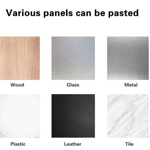 Panels showing wood, glass, metal, plastic, leather, tile for 50 Pack Cable Clips With Two Sizes Medium And Large White Wire Holder And Organizer