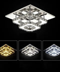 9.8 Inch Square Crystal Flush Mount LED Ceiling Light with Switch Control and K9 Crystal Mirror Base