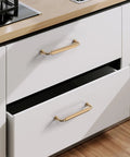 Installed Champagne Bronze Cabinet Pulls 5 Inch Zinc Alloy 10 Pack Kitchen Cabinet Handles on white drawers