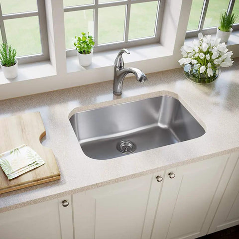 Kitchen interior featuring 2718-16 16 Gauge 304 Grade Stainless Steel Single Bowl Kitchen Sink With Wide Curved Corners Built To Last Easy Clean Modern