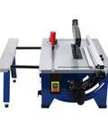 High Octane Eight Inch Sliding Table Saw With Industrial Dust Guard and Reliable Zero To Forty Five Degree Pivot Tilts For Hands On Woodworkers, side view showing adjustable fence.