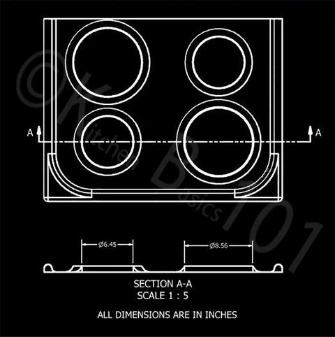 Technical diagram of Porcelain Drip Pan Replacement Kit For GE Ovens Includes Three 6 Inch WB31M20 Pans And One 8 Inch WB31M19 Style B