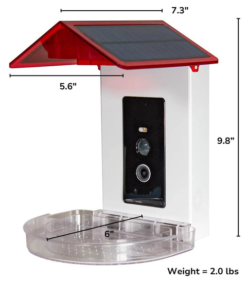 Killer 2 In 1 Hummingbird Feeder With Solar Smart Camera And AI Species Tracking, dimensions 7.3 x 5.6 x 9.8 inches, 2.0 lbs