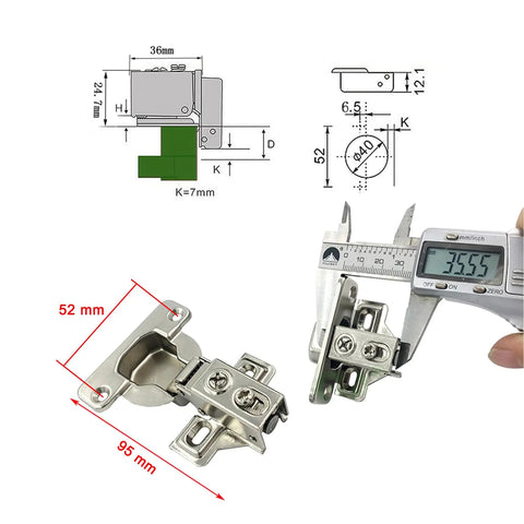 95 Degree Full Overlay Face Frame Cabinet Hinge With 40mm Arm Hydraulic Damper shown with measurements and technical diagram