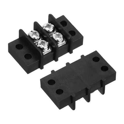 4 Pack 2 Position Terminal Block Strip For 300V 20A Wiring 9.5 Millimeter Pitch Dual Row 2 Circuits DIN Rail Screw Terminals For Neat Slick Wire Distribution And Easy Branch Disconnection, black screw terminal block