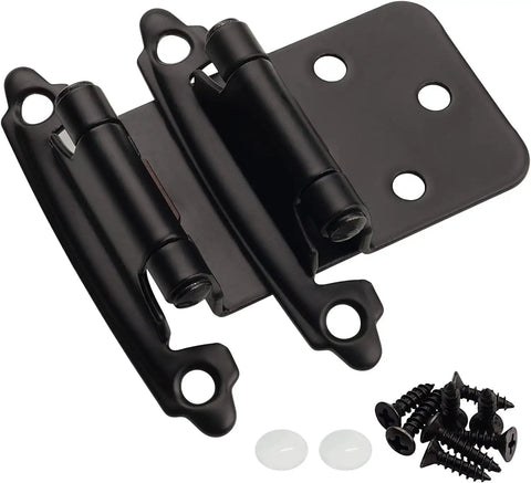 Half Inch Overlay Matte Black Cabinet Hinges Self Closing For Bath And Kitchen Cabinets 5 Pairs 10 Pieces with screws and bumpers