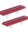 Planing Stop Kit With Pew Dog Positioning Clamp for workbench, aluminum alloy, showing two red rail components with screws