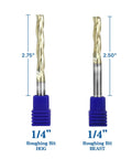 Beast And Hog Roughing Router Bit Combo Set With Quarter Inch Shank showing 2.75" HOG and 2.50" BEAST bits for CNC woodworking.