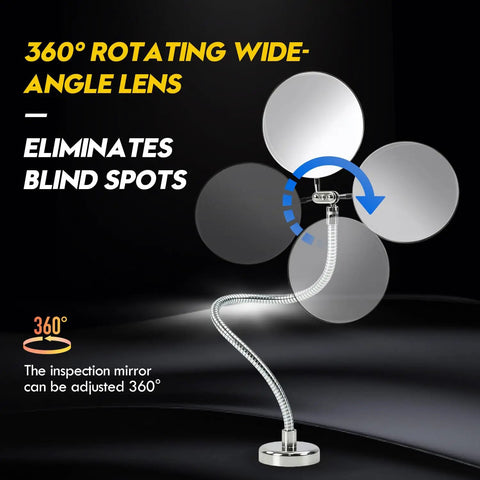 Heavy Duty Magnetic Welding Inspection Mirror With 360 Degree Adjustable Arm for Auto Repair Pros, ideal for blind spots.
