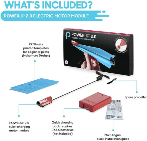 Epic Electric Paper Airplane Launcher Kit For Long-Lasting Flights, DIY Toy Engine Propulsion That Powers Paper Planes To Fly 30 Seconds, Kid-Friendly And Adults Welcome, Blue At Home Or School. Kit includes motor module, templates, propeller