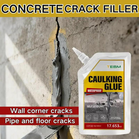 Heavy Duty Concrete Crack Filler And Sun Guard Coating For Beat Down Summer Patios That Stays Non Yellowing On Roofs Decks And Balconies While Kicking Oven Dry Heat Away applied to wall corner for sealing cracks.