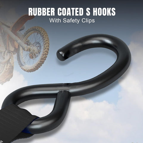 Heavy Duty Ratchet Tie Down Straps Set 1500 Lb Break Strength 1 Inch By 15 Foot Includes 4 Soft Loops Padded Handles Coated S Hooks