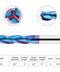 Upcut spiral router bit, 3-flute, 1/2 in shank, 1/2 in dia, 4 in overall length, carbide with nACo coating