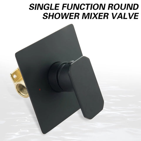 Matte Black Square Shower Valve Kit With Rough In Valve, Single Function Shower Faucet Mixer, sleek square panel design