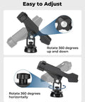 Beefy Kayak Rod Holder With 360 Degree Adjustable Lock, T Shaped Screw Or Track Mount On Rail, Works For Kayaks Canoes And Fishing Boats, Heavy Duty ABS Fishing Pole Holder For Anglers. Black ABS rod holder rotates 360° up and down on kayak mount.