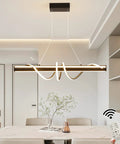 Modern Black Wave Linear Pendant Light With Remote Dimmable 55W LED Chandelier over dining table in contemporary room