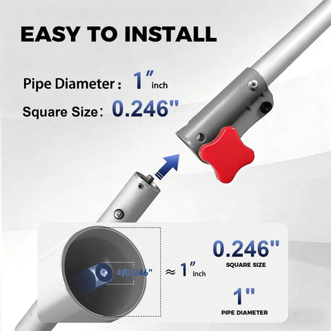Diagram of pipe fitting for 16 Inch Hedge Trimmer Attachment With 180 Degree Adjustable Head And Heavy Duty Dual Action Blade