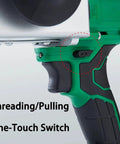 Detail of No Sweat Electric Wire Threading Machine For Pro Contractors control handle with one-touch switch for threading and pulling.