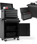 Rolling Tool Chest With Five Drawers Top Compartment And Two Section Base Cabinet Double Doors Heavy Duty Wheels Ultra Large Capacity Organizer For Garage Shop Workshop And Industrial Use, black steel