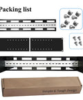 2U 19 Inch Din Rail Chassis Bracket Depth Adjustable Rackmount Kit in Aluminum shown with assembly components and packaging