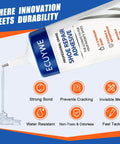 Everyday Shoe Glue For Repairs And No Fuss Quick Flexible Waterproof Adhesive For Insoles Soles Heels And Leather 100Ml Professional Grade Fast Setting Clear Drying Bond That Lasts bottle displayed with pouring adhesive and product features.
