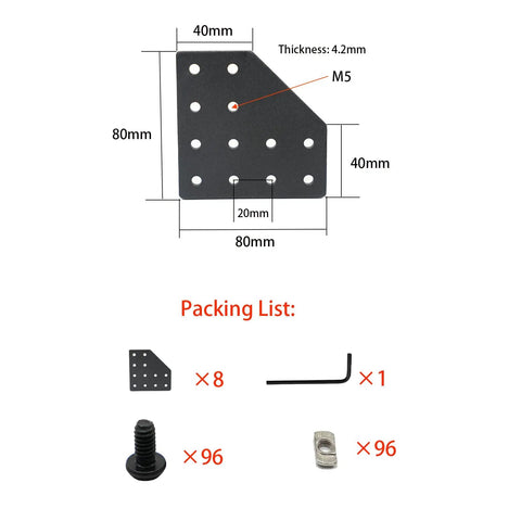 8 Pack L Shape Corner Bracket Joint Plate For 2040 Aluminum Extrusion 12 Hole System With M5 T Nuts And Screws Wrench Included