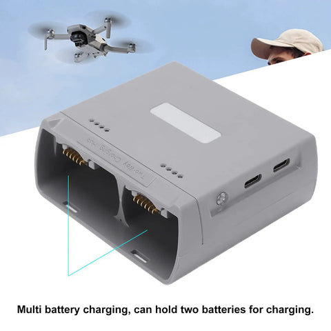 Portable Smart Dual Battery Charger Hub for Drones with Smart Chip Control, gray two battery charging station.